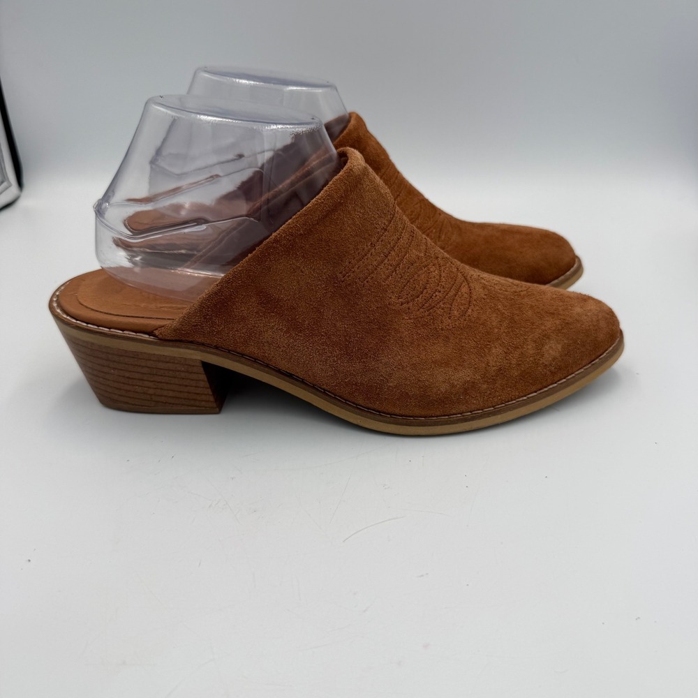 Kindred Spirits Brown Suede Western Mules Pointed Toe Embroidered Clogs Size 41